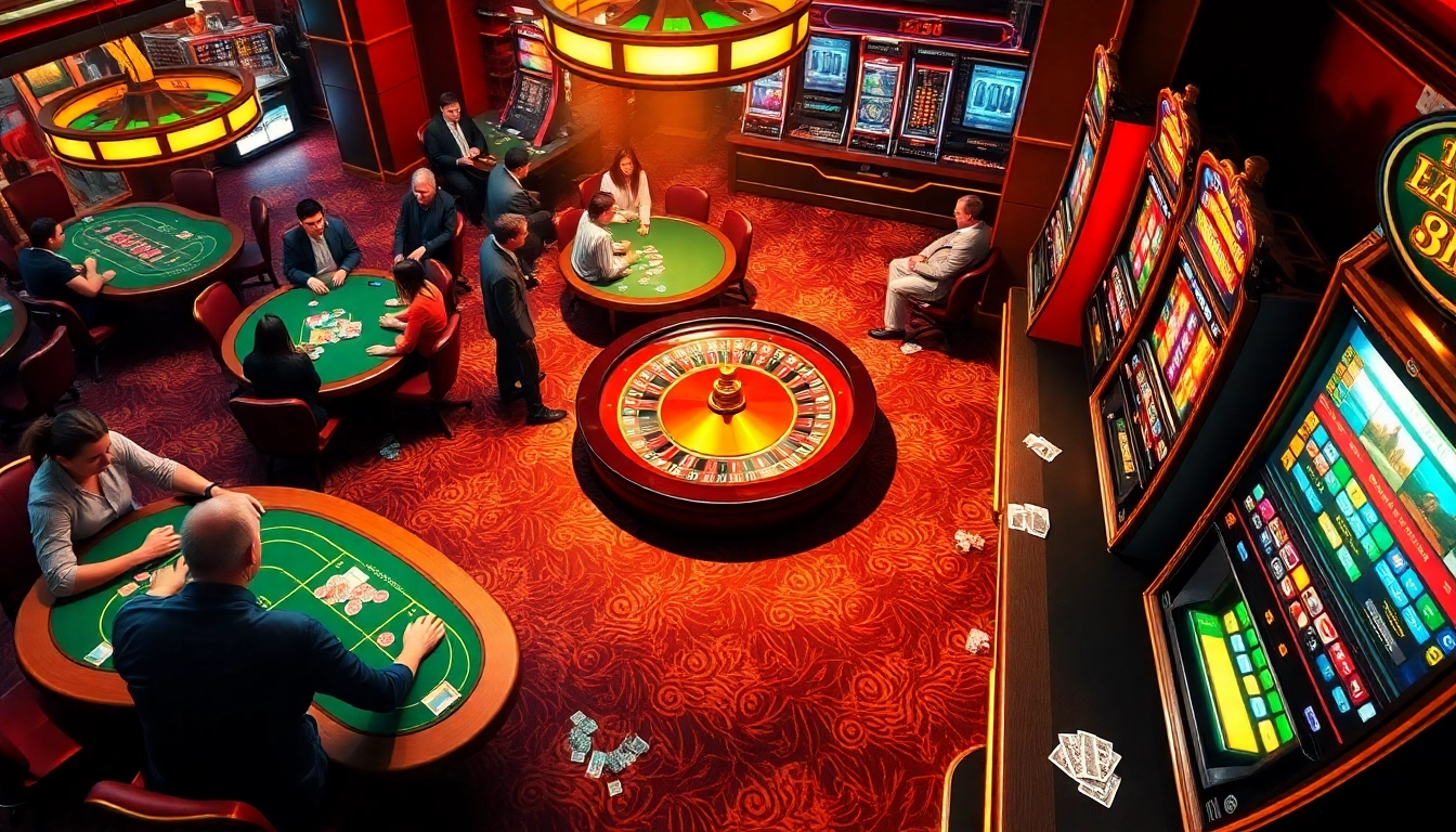 Discover keonhacai action at a bustling casino with poker tables, slot machines, and roulette excitement.