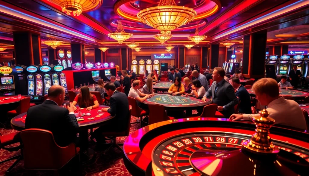 Players enjoying a thrilling moment at the casino with 789f branding in playful neon lights.