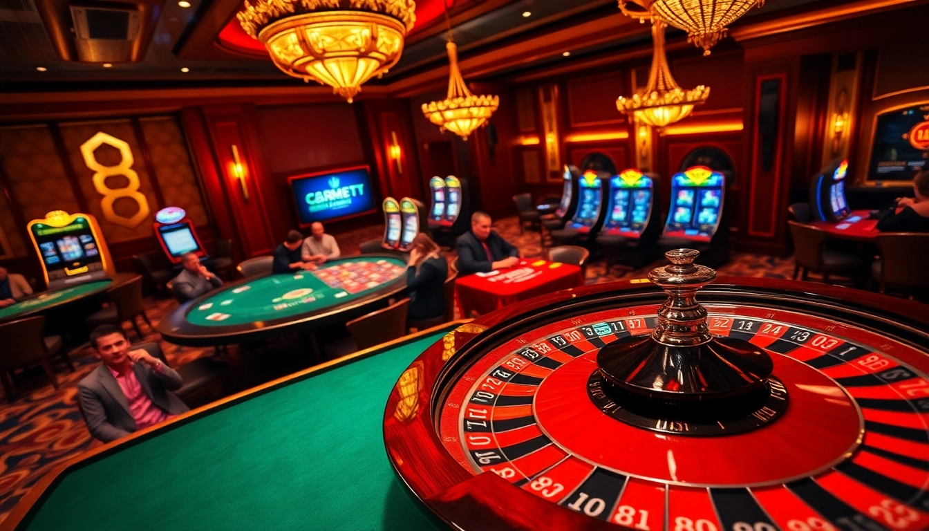 Experience the thrill of casino gaming at https://88aamobi.com/ with players at a vibrant roulette table.