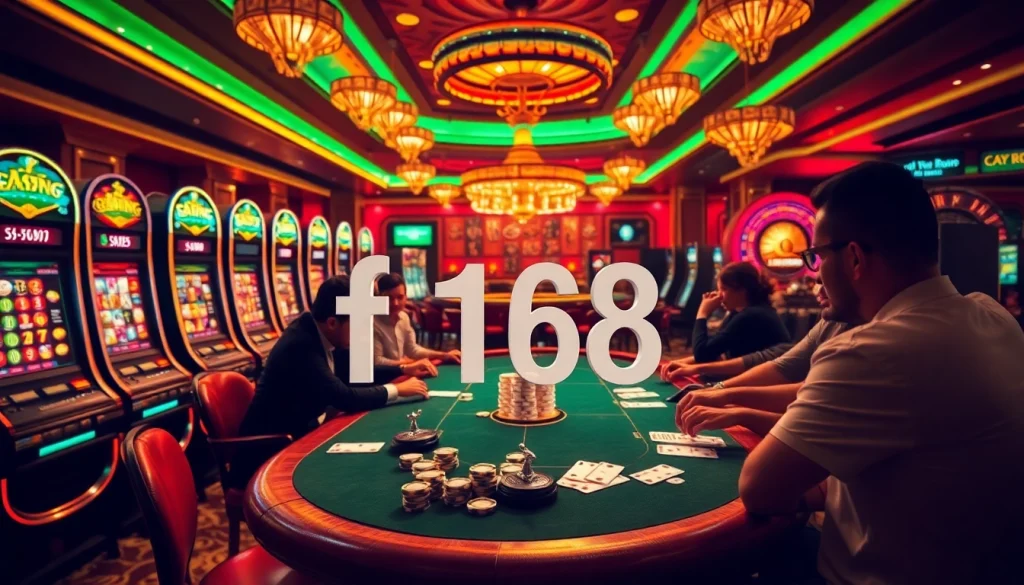 Experience thrilling gameplay at f168 casino with vibrant tables, colorful chips, and excited players gambling.