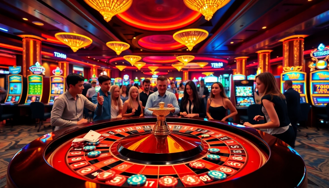 TD88 casino scene with players at a vibrant roulette table, embodying the thrill of high-stakes gambling.