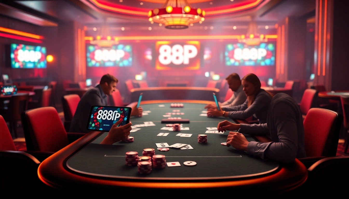 Experience the excitement of online poker with 888P as players engage in thrilling hands at a digital casino table.