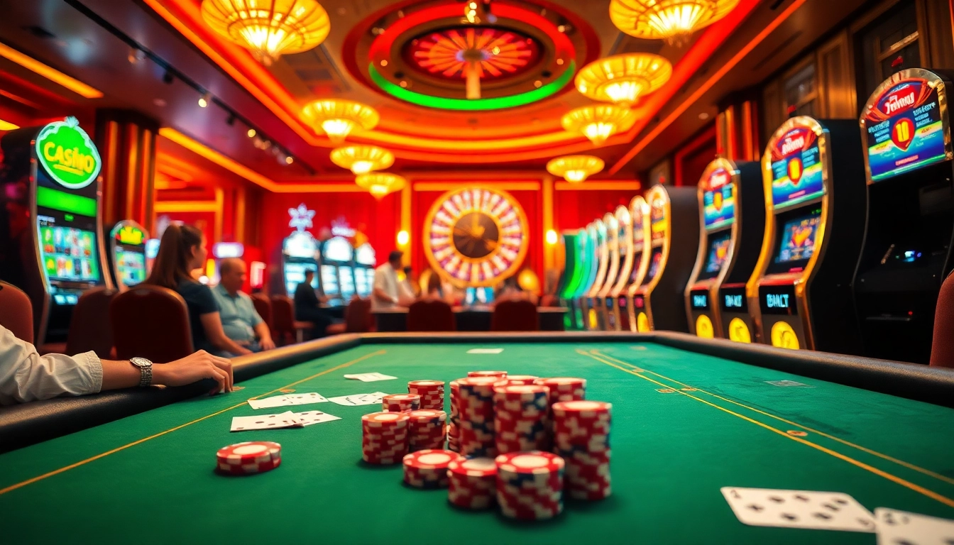 Experience the thrill of MM88 with players at casino tables engaging in high-stakes poker and roulette.