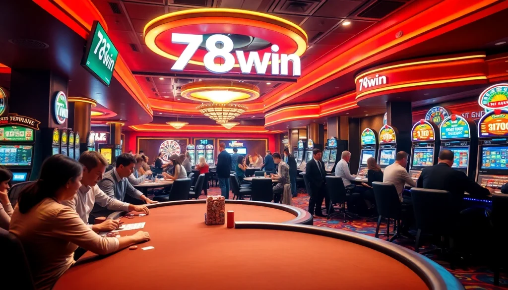 Exciting casino scene showcasing players enjoying a vibrant gambling experience at 78win.