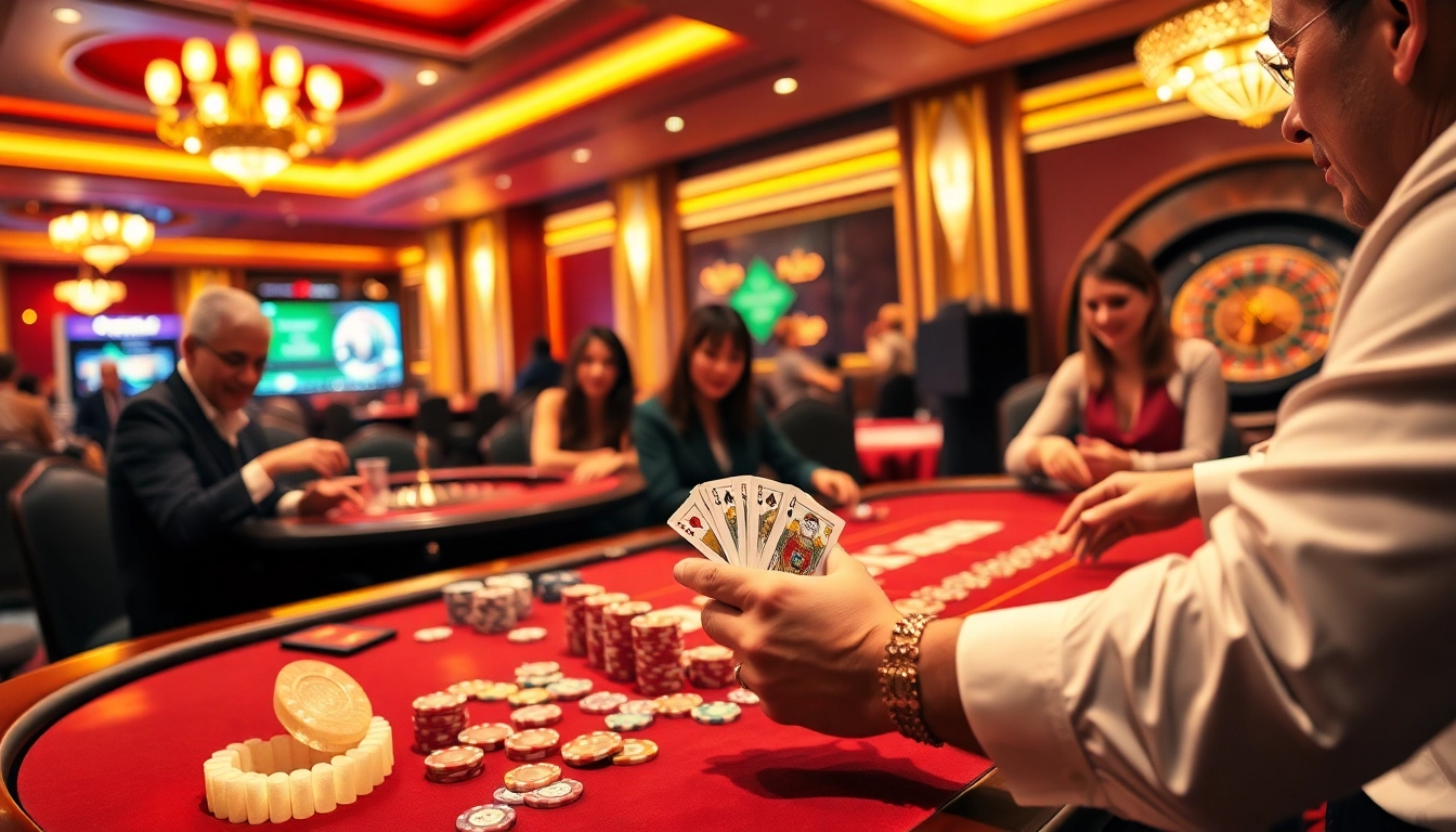 Players at a vibrant poker table in a luxurious casino setting at 888new, showcasing thrilling gameplay and excitement.